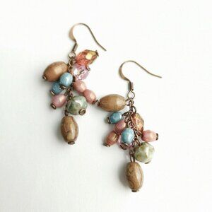 Czech beaded  cluster earrings in Neutral  Pink and Blue 🆕